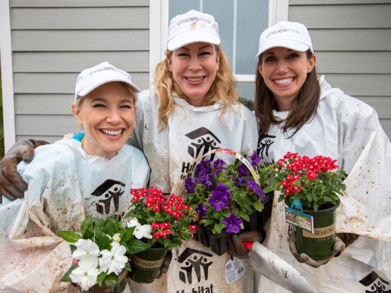 Volunteers with Flowers
